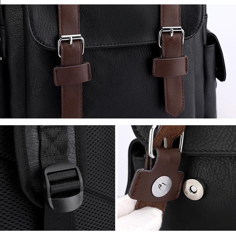 Large Capacity Pu Leather Laptop Backpack For Travel & School - Light Brown