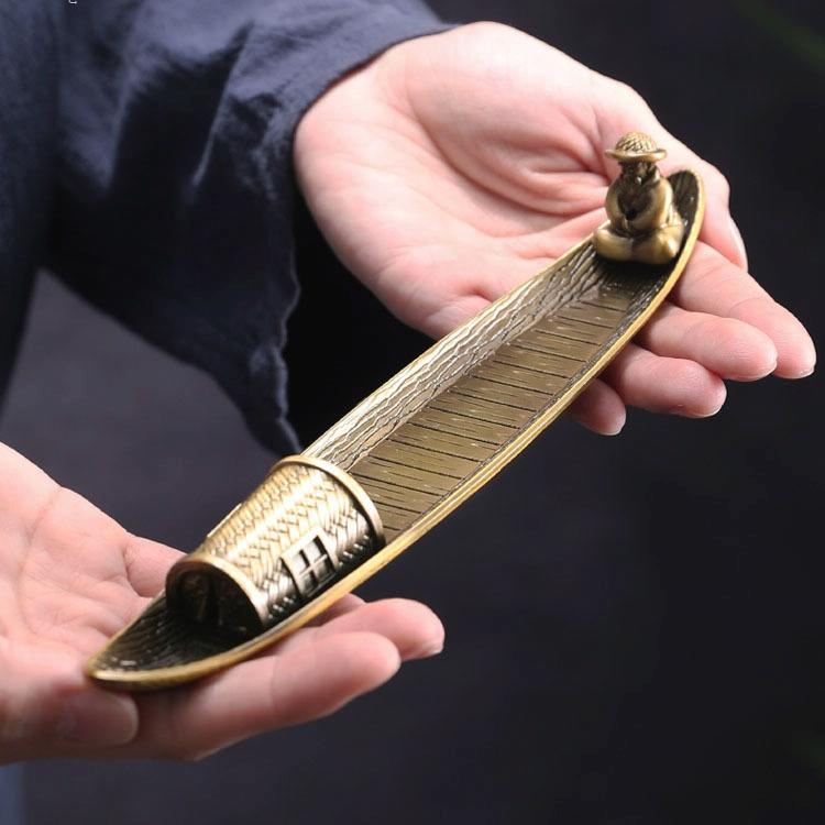 Fisherman Incense Burner With Ash Catcher And Stand - Bamboo Raft