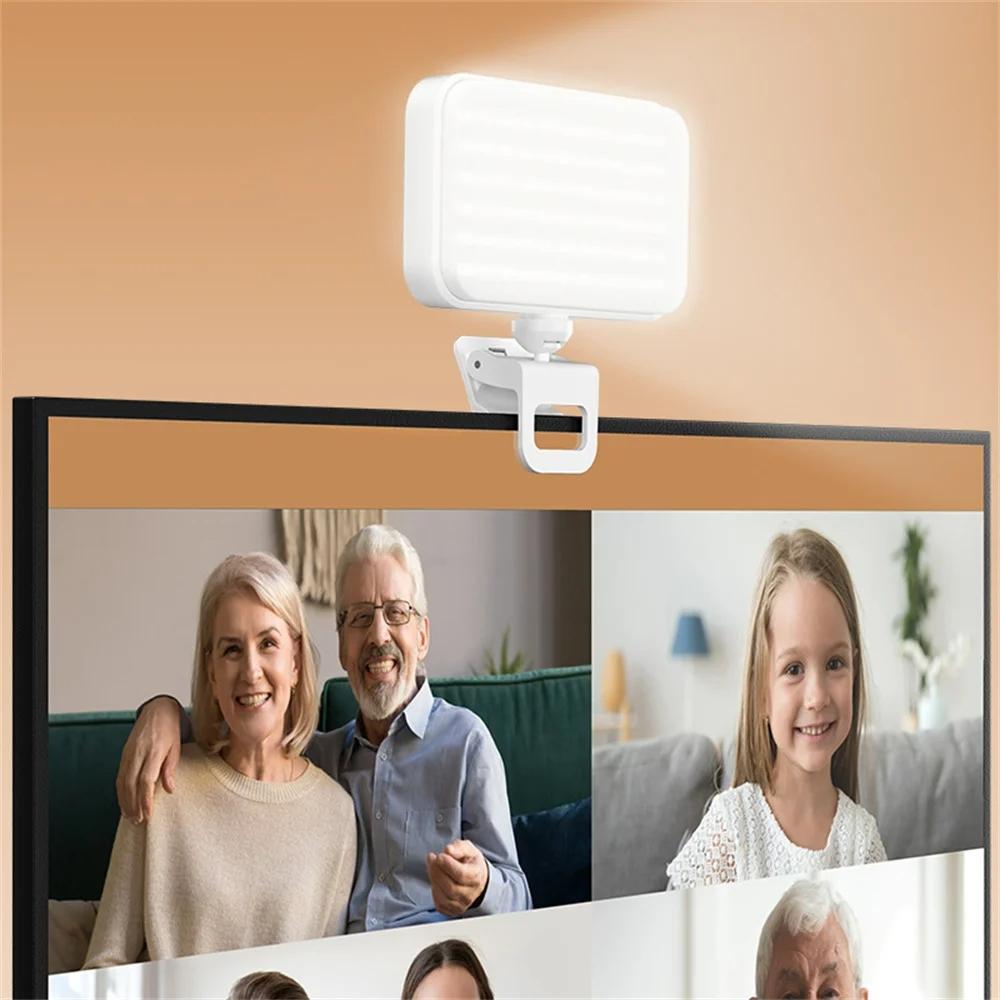 Rechargeable Clip-On Selfie Light With 66 Leds - 3 Modes For Phone Laptop Tablet - Black