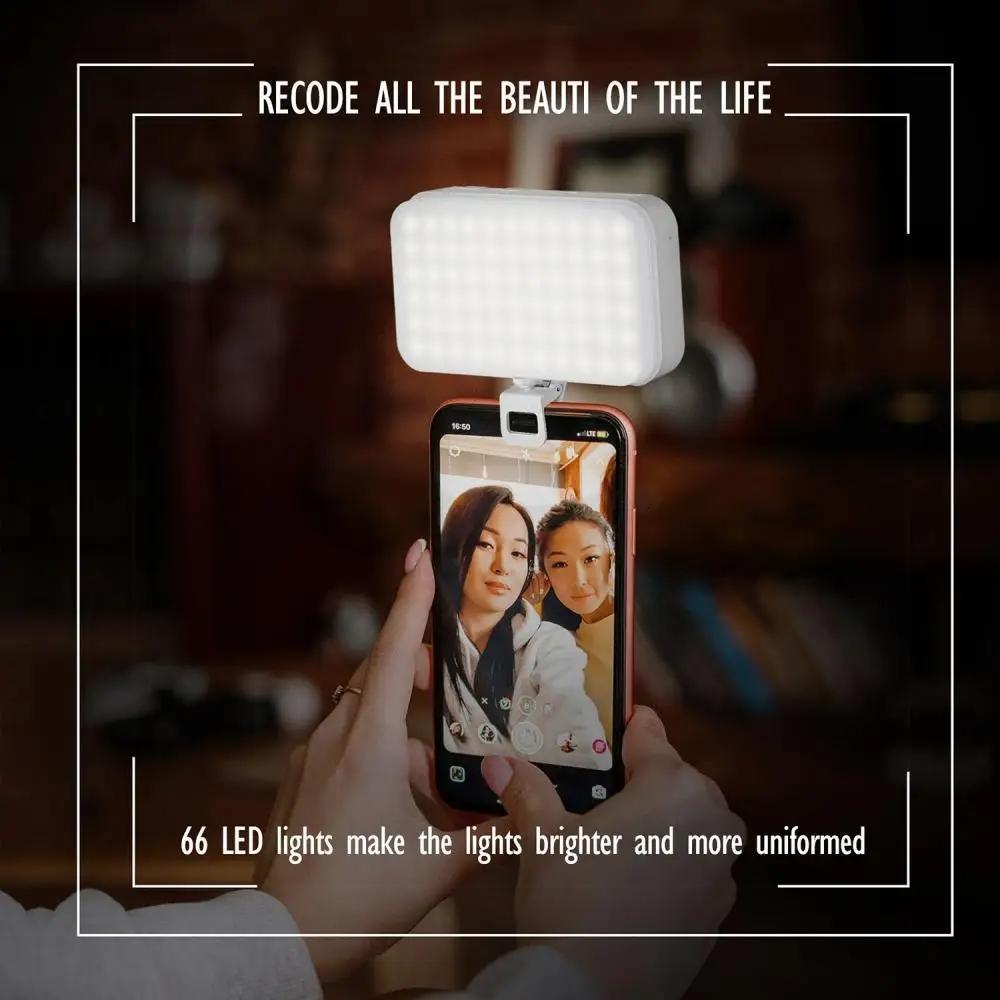 Rechargeable Clip-On Selfie Light With 66 Leds - 3 Modes For Phone Laptop Tablet - Black