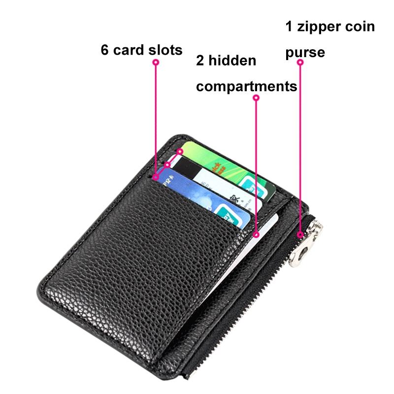 Multi Slot Zipper Card Holder Large Capacity Ultra Thin Coin Purse - Coffee