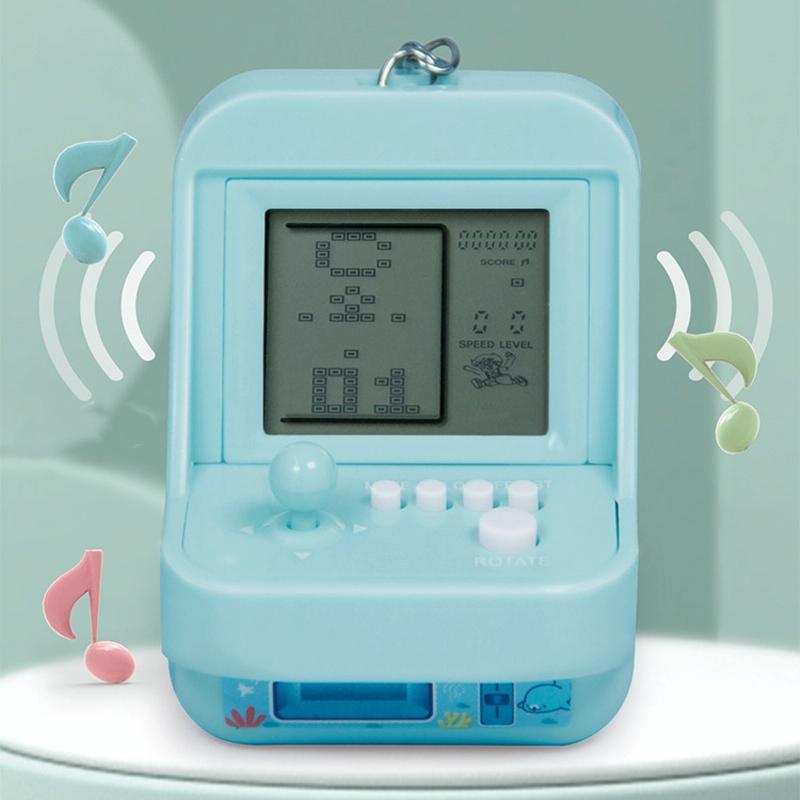 Mini Arcade Game Keychain - Portable Building Block Toy - Blue