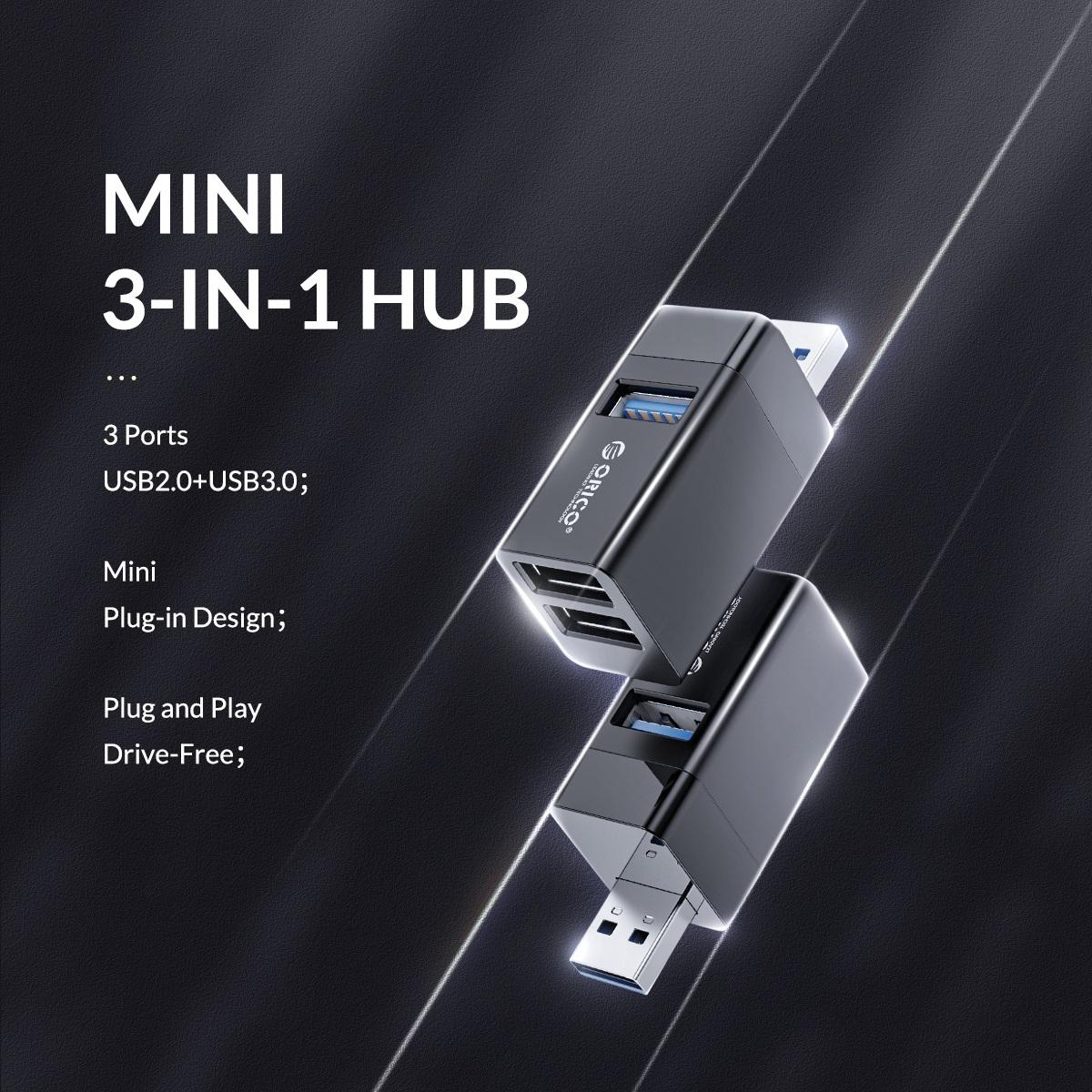 3-In-1 Usb Aluminum Mini Hub Adapter - Gray