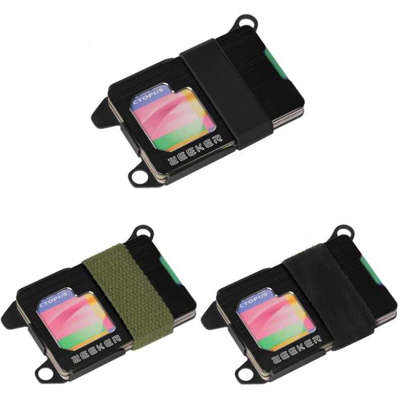 Rfid Metal Card Holder Compact Edc Wallet - Green Cloth Belt