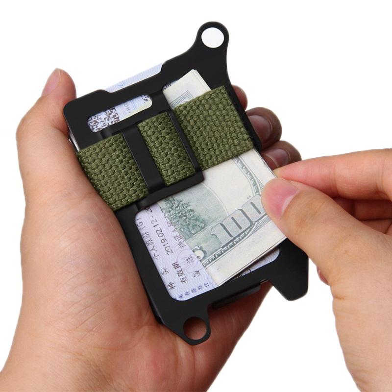 Rfid Metal Card Holder Compact Edc Wallet - Green Cloth Belt