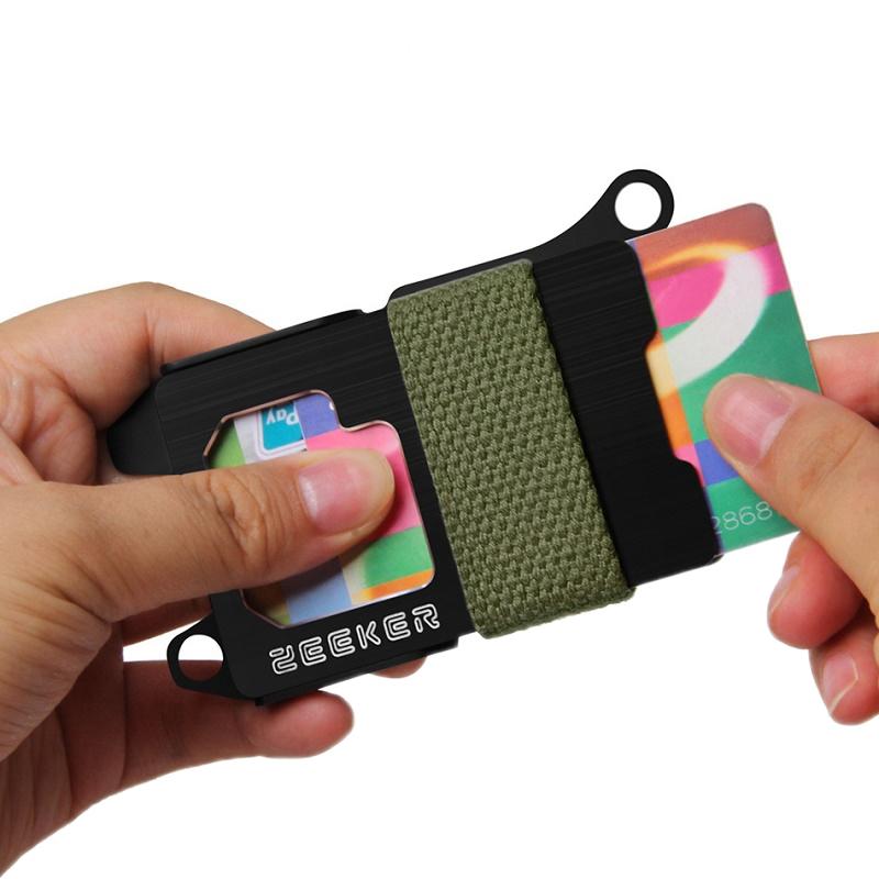 Rfid Metal Card Holder Compact Edc Wallet - Green Cloth Belt
