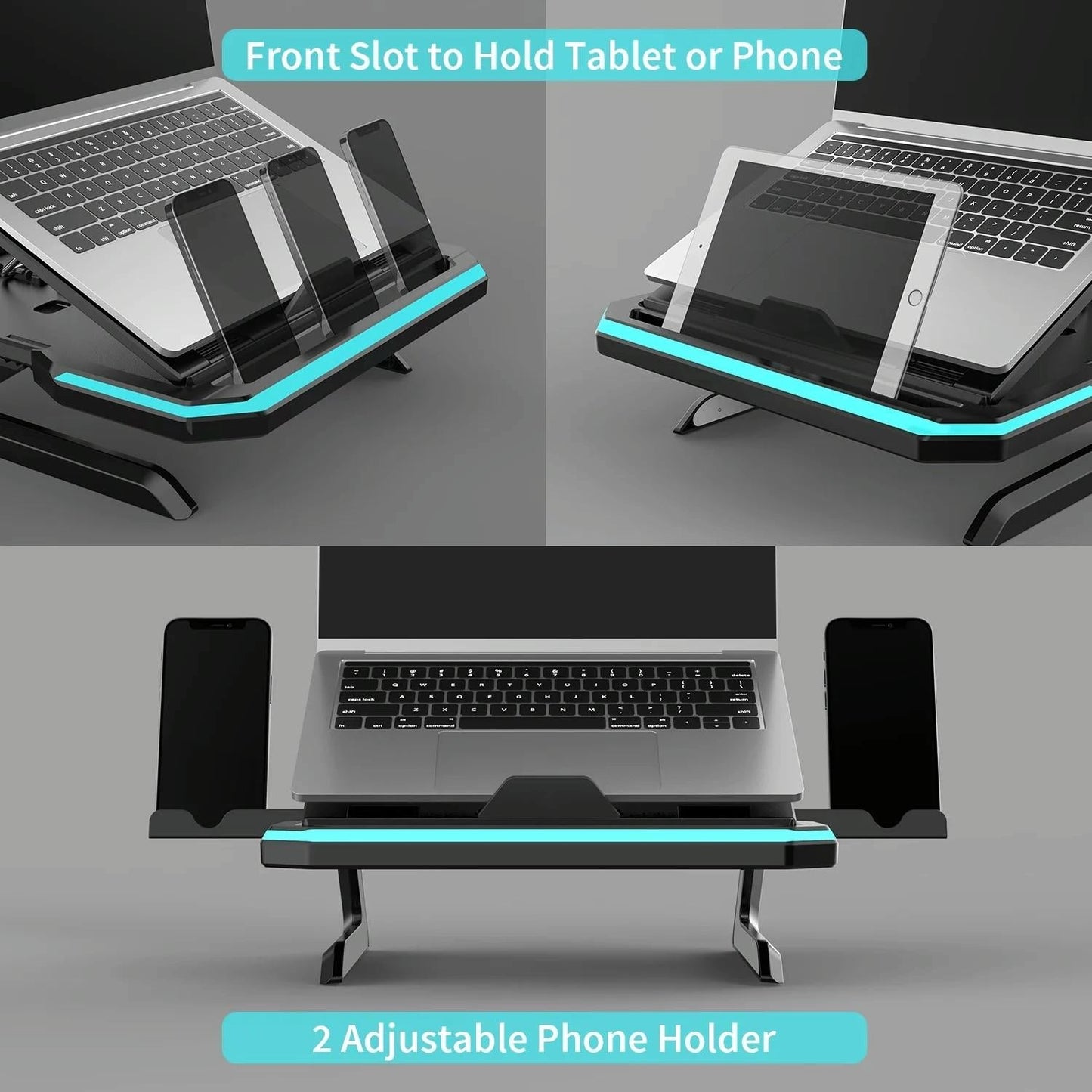 Adjustable Laptop Stand with 9 Levels of Lighting - Pink