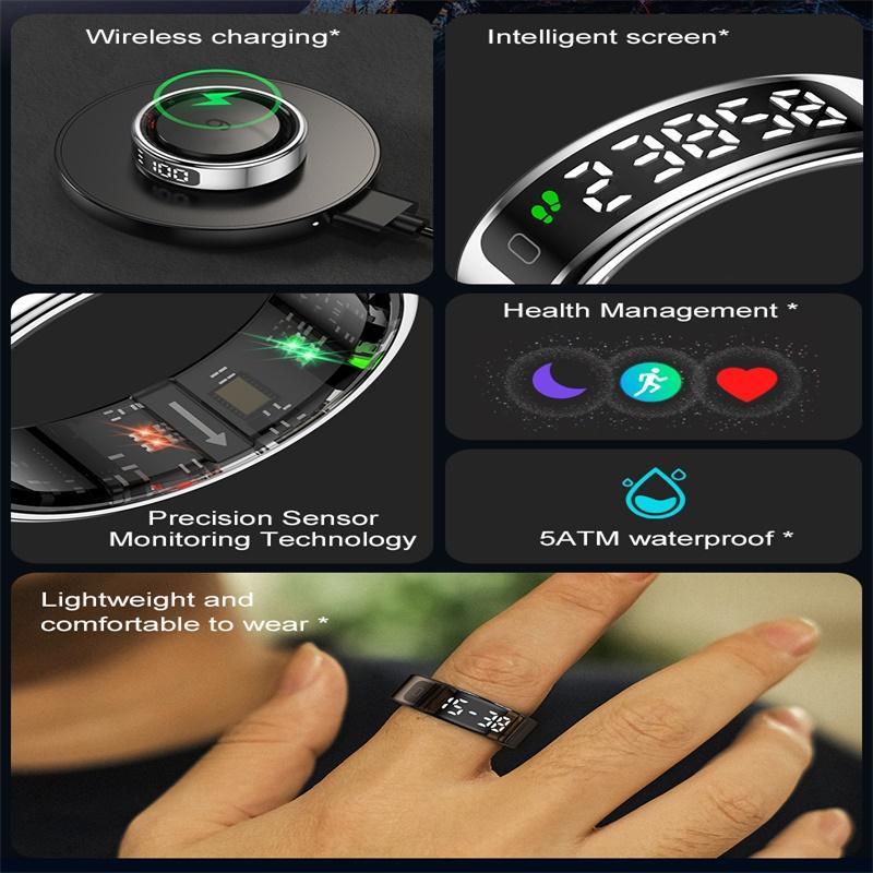 Smart Ring Heart Rate Blood Oxygen Sleep Sports Size 8 - Gold