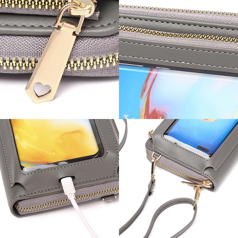 Touch Screen Cross Body Phone Bag Large Capacity - Red