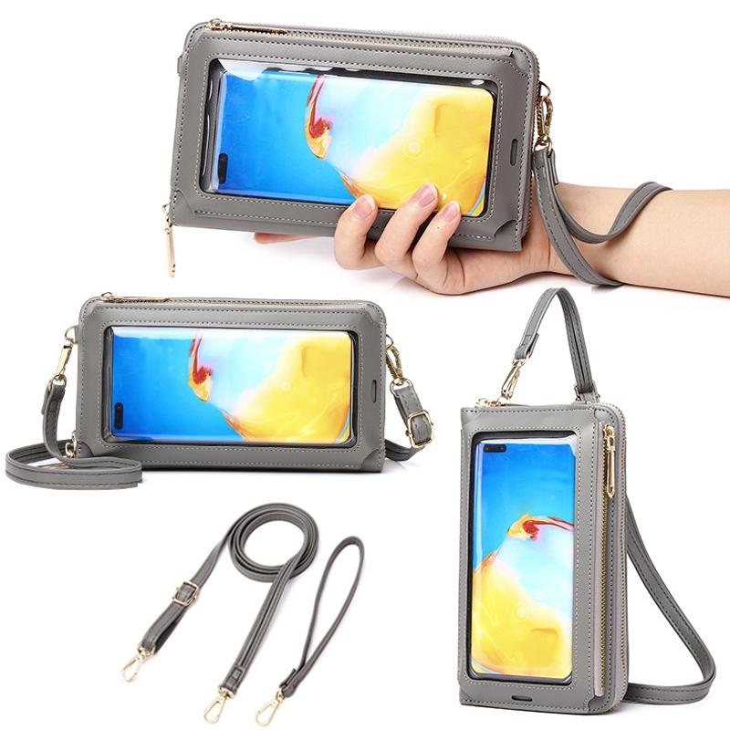 Touch Screen Cross Body Phone Bag Large Capacity - Red