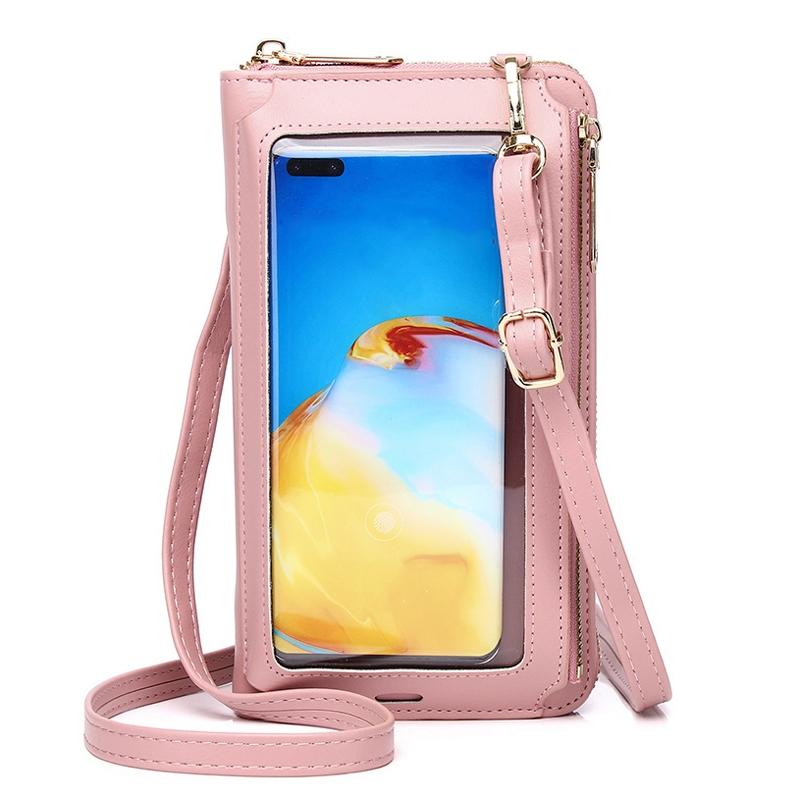 Touch Screen Cross Body Phone Bag Large Capacity - Red
