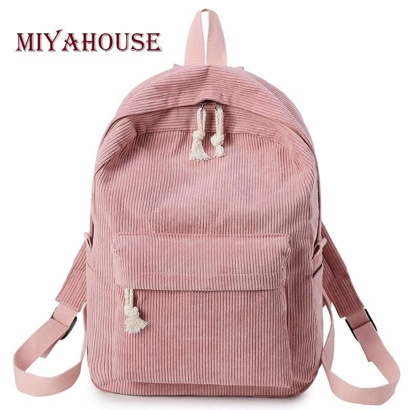 Girls' and Women Corduroy Backpack - School - Black