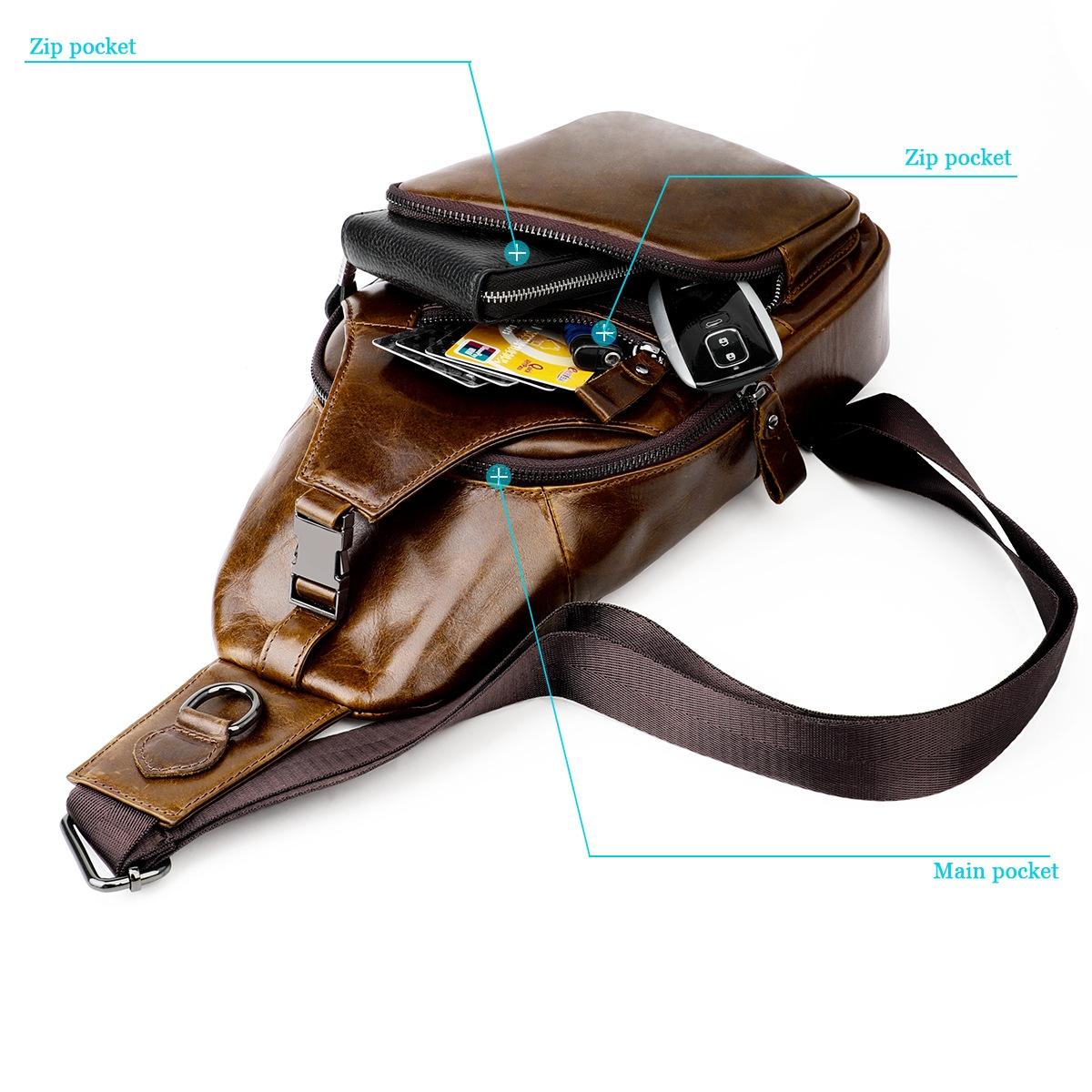 Retro Leather Chest Bag For Men - Black