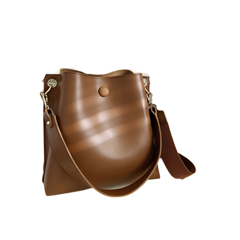 Retro Wide Strap Crossbody Bucket Bag For Women - Black