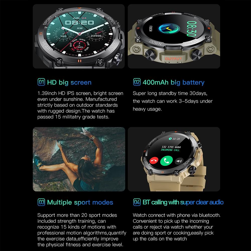 1.39 Inch Heart Rate / Blood Pressure / Blood Oxygen Monitoring Smart Calling Watch - Gray
