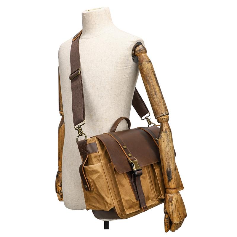Leather Waxed Canvas Crossbody Bag For Outdoors - S11 Army Green