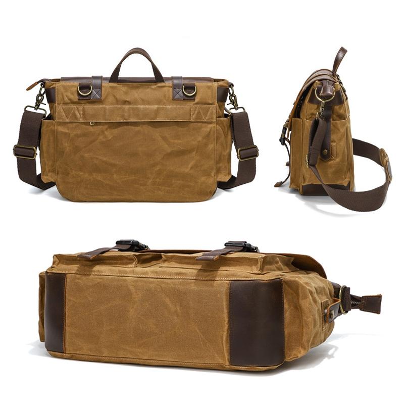 Leather Waxed Canvas Crossbody Bag For Outdoors - S11 Army Green