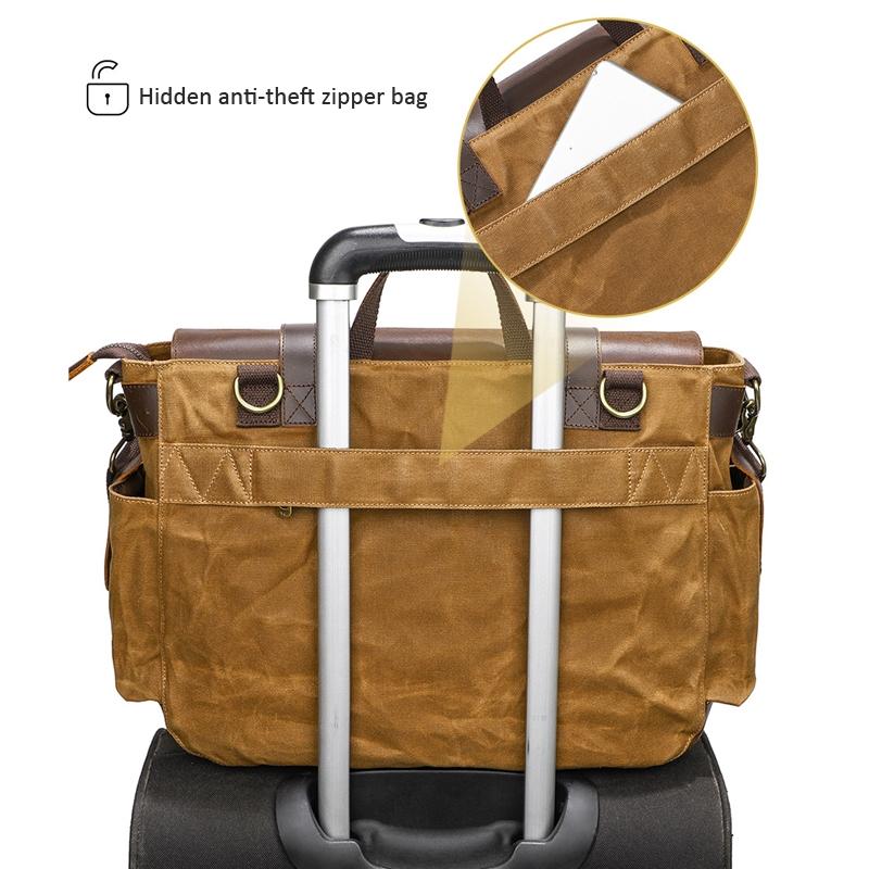 Leather Waxed Canvas Crossbody Bag For Outdoors - S11 Army Green