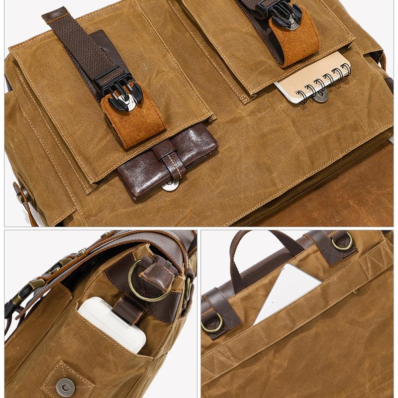Leather Waxed Canvas Crossbody Bag For Outdoors - S11 Army Green