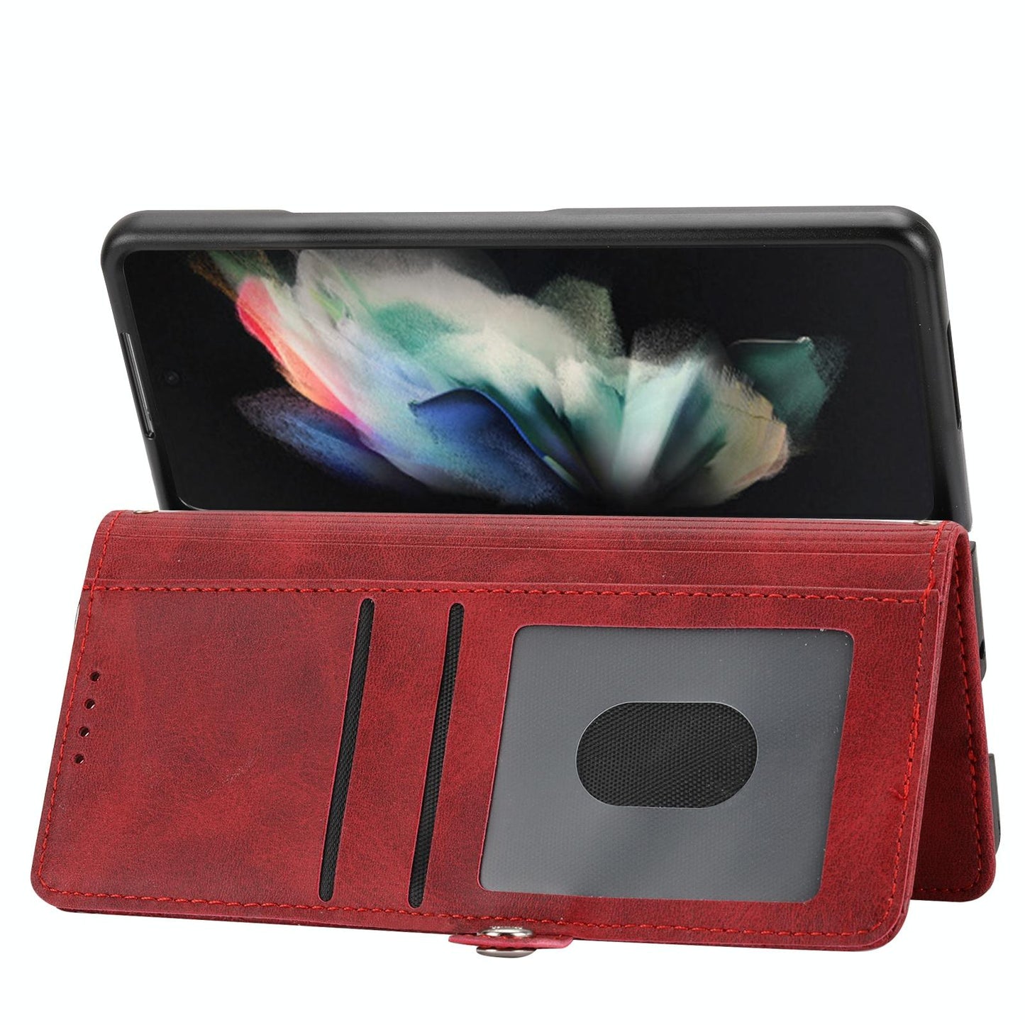 Leather Grid Texture Phone Case with Lanyard for Samsung Galaxy z Fold 4 - Red