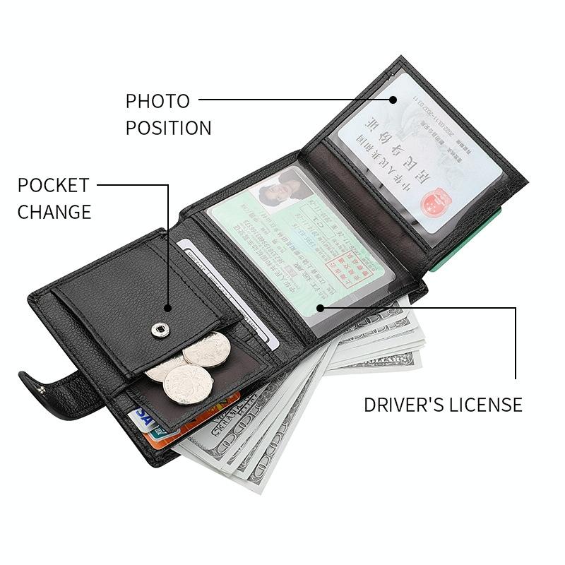 Men Vertical Coin Purse With Buckle And Zipper Card Holder And Driver License Protector - Brown