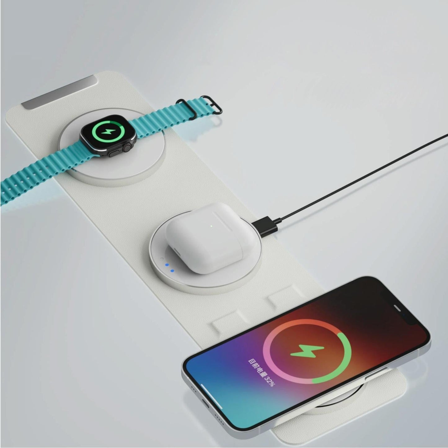 15W 3 In 1 Magnetic Wireless Charger - Blue