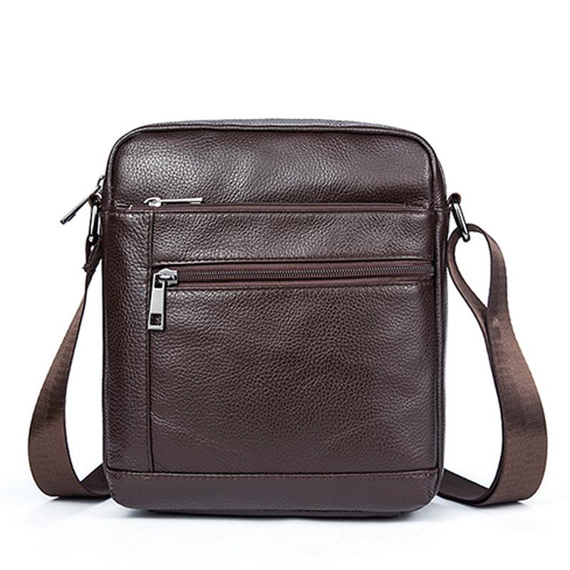 Men Cowhide Leather Crossbody Bag Vertical Shoulder Business Bag Coffee