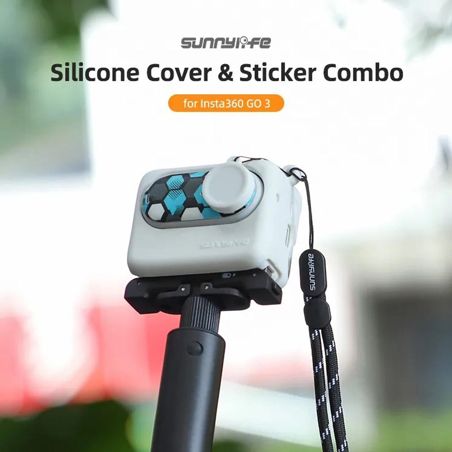 Silicone Case for Insta360 Go 3 with Neck Strap and Skin Wrap - Black
