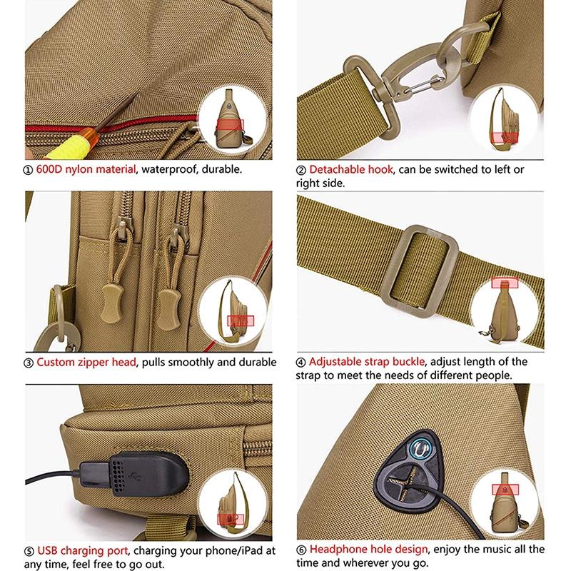 Men Oxford Cloth Crossbody Chest Bag Outdoor Leisure Single Shoulder Bag - Brown