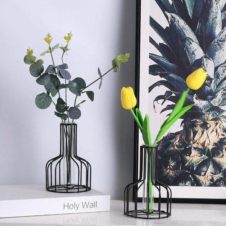 Black Wrought Iron Hydroponic Glass Flower Decoration - No Fake Flowers - Black