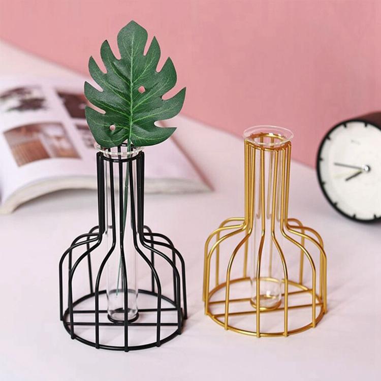 Black Wrought Iron Hydroponic Glass Flower Decoration - No Fake Flowers - Black