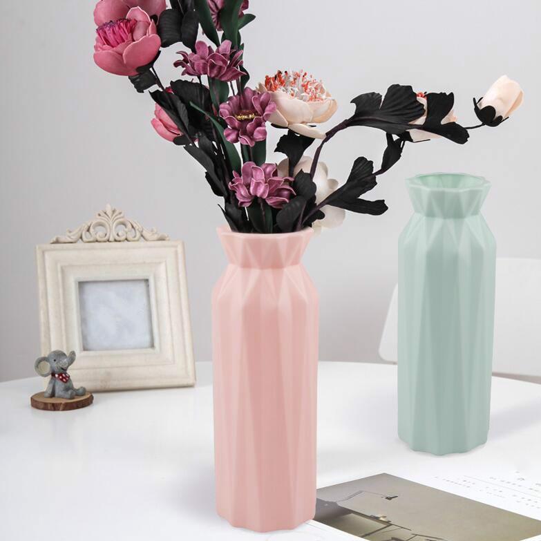 2-Pack Plastic Round Vases - Simple Anti-Fall Home Decor Ornaments - Gray