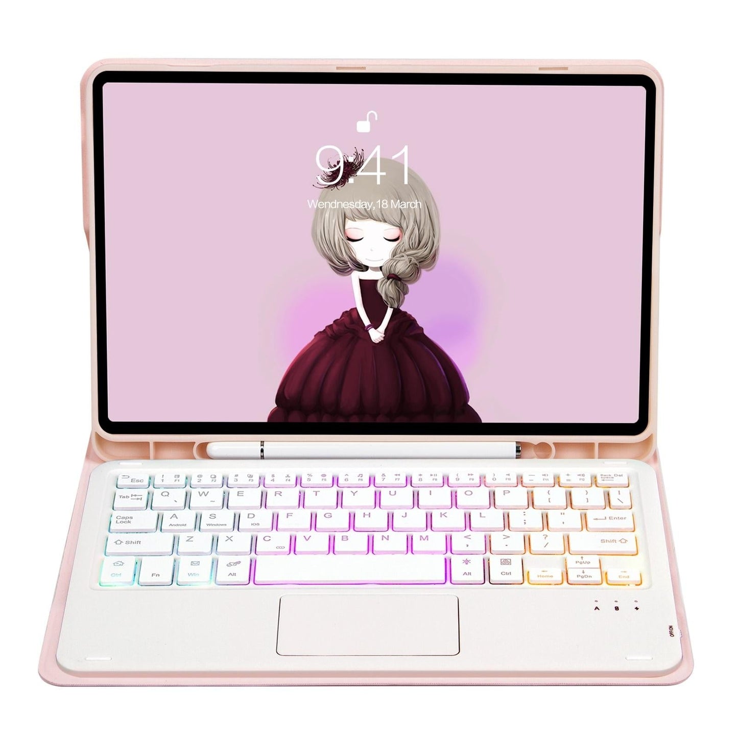 Bluetooth Keyboard Leather Tablet Case For Ipad 10.2 / 10.5 / Air 2019 With Touch Pad & Backlight - Pink