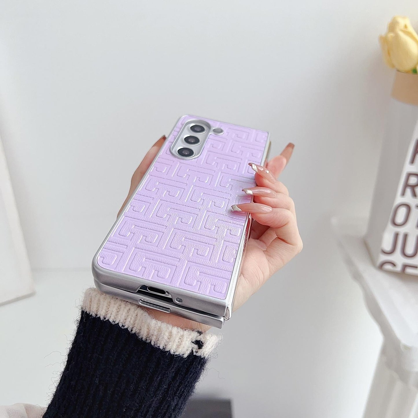 Geometric Gradient Leather Phone Case for Samsung Galaxy z Fold 4 5g - Pearlescent Finish - Gold