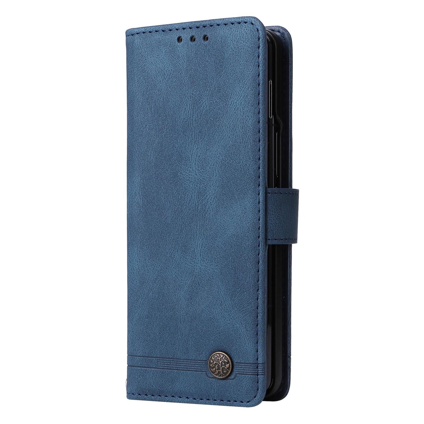 Metal Button Leather Case for Samsung Galaxy z Fold 4 / 5g - Tree Design - Purple