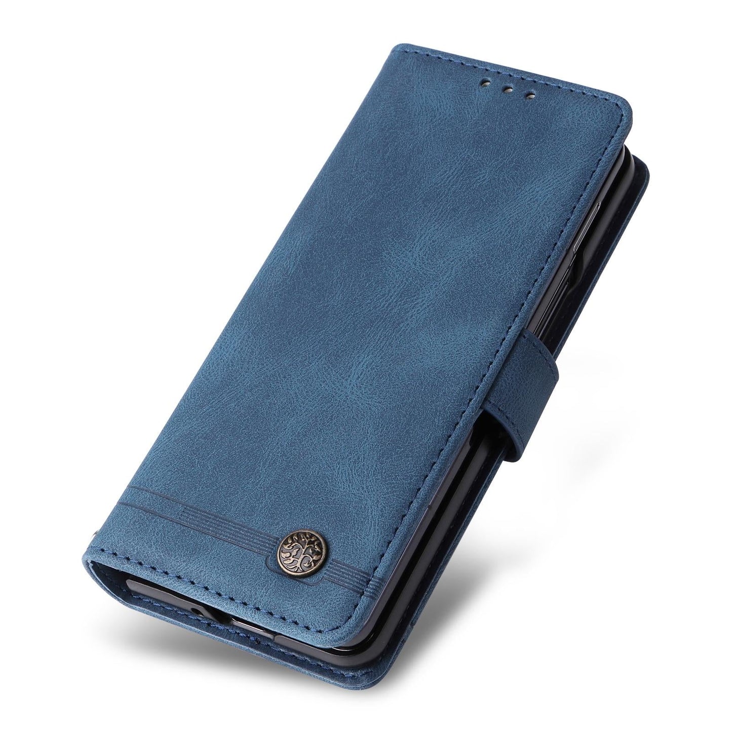 Metal Button Leather Case for Samsung Galaxy z Fold 4 / 5g - Tree Design - Purple