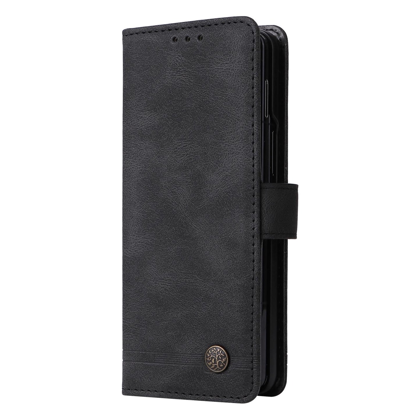 Metal Button Leather Case for Samsung Galaxy z Fold 4 / 5g - Tree Design - Purple