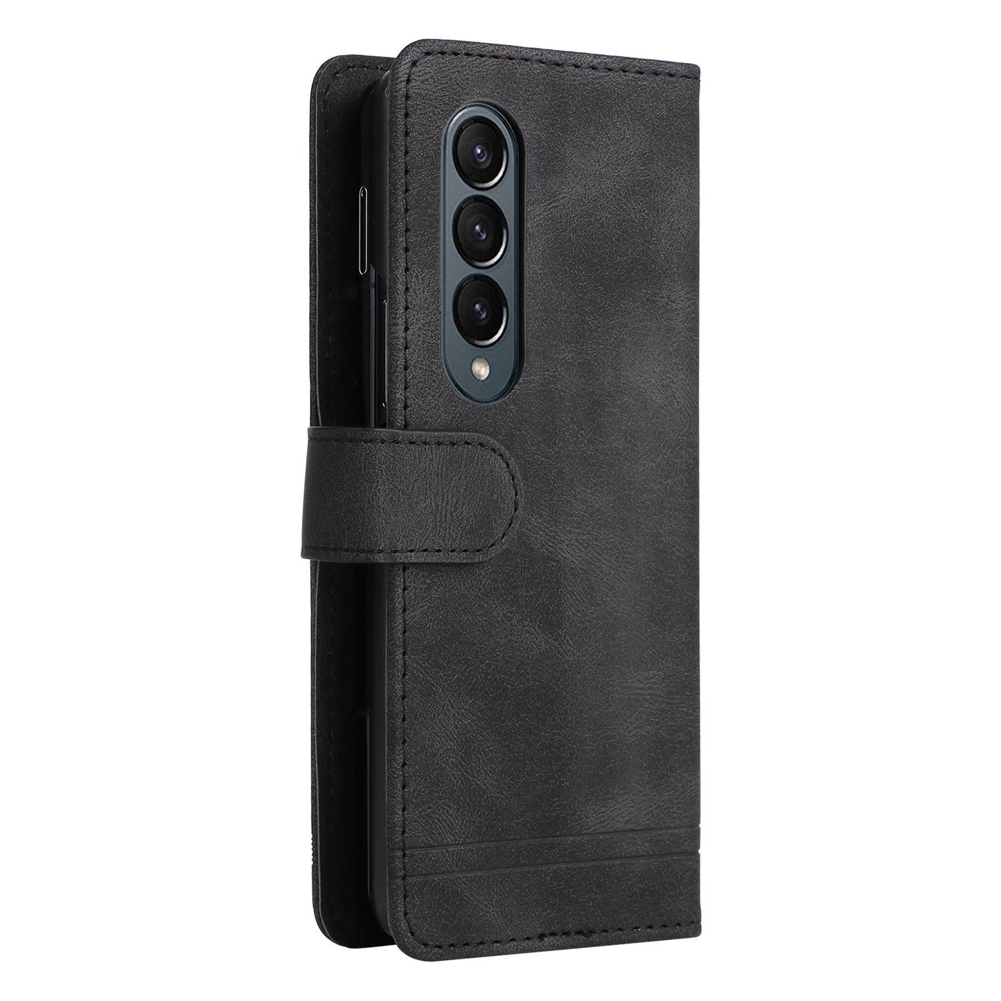 Metal Button Leather Case for Samsung Galaxy z Fold 4 / 5g - Tree Design - Purple