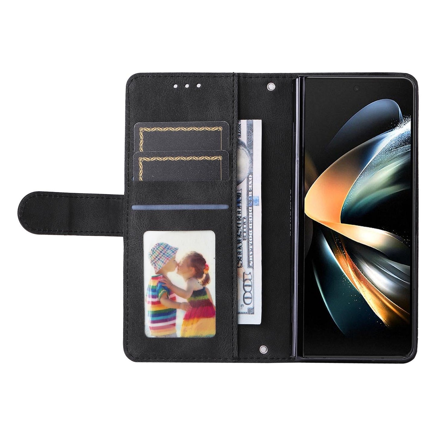 Metal Button Leather Case for Samsung Galaxy z Fold 4 / 5g - Tree Design - Purple