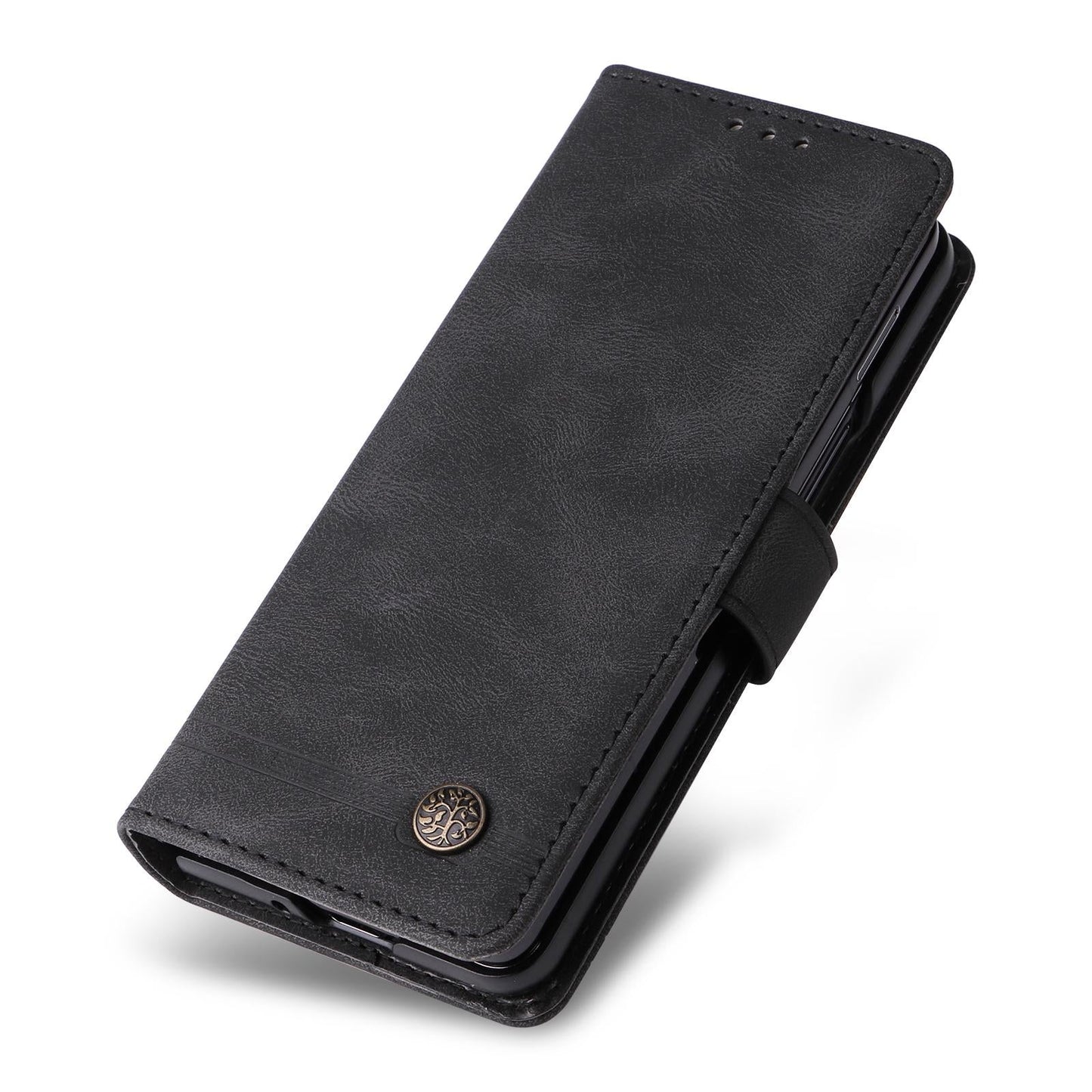 Metal Button Leather Case for Samsung Galaxy z Fold 4 / 5g - Tree Design - Purple