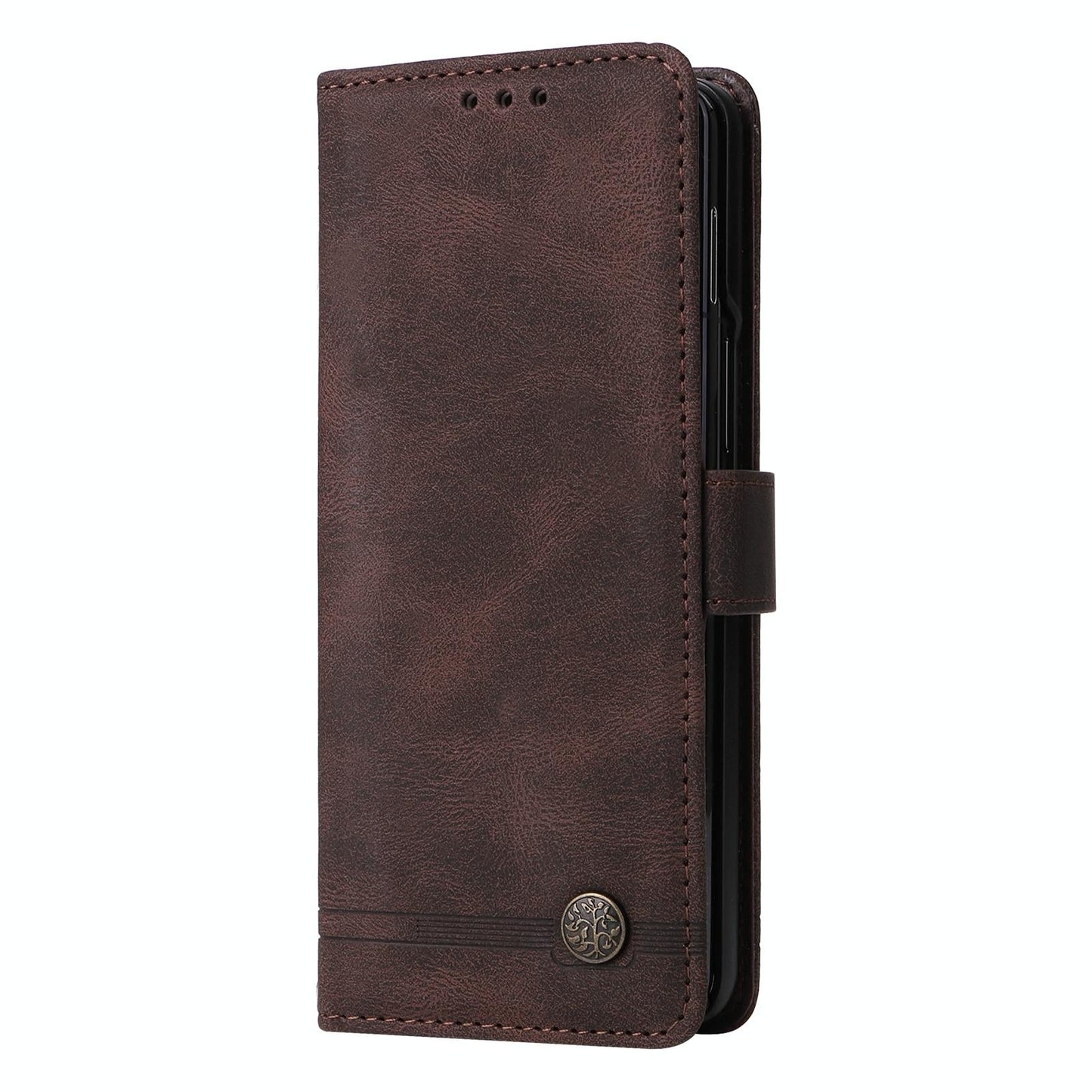 Metal Button Leather Case for Samsung Galaxy z Fold 4 / 5g - Tree Design - Purple
