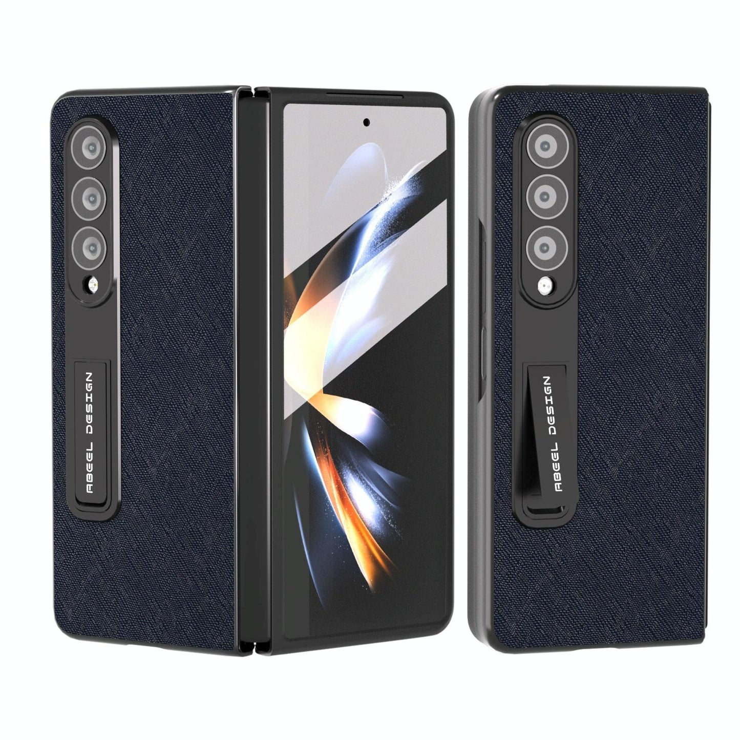 Cross Texture Leather Phone Case with Holder for Samsung Galaxy z Fold 4 5g - Green