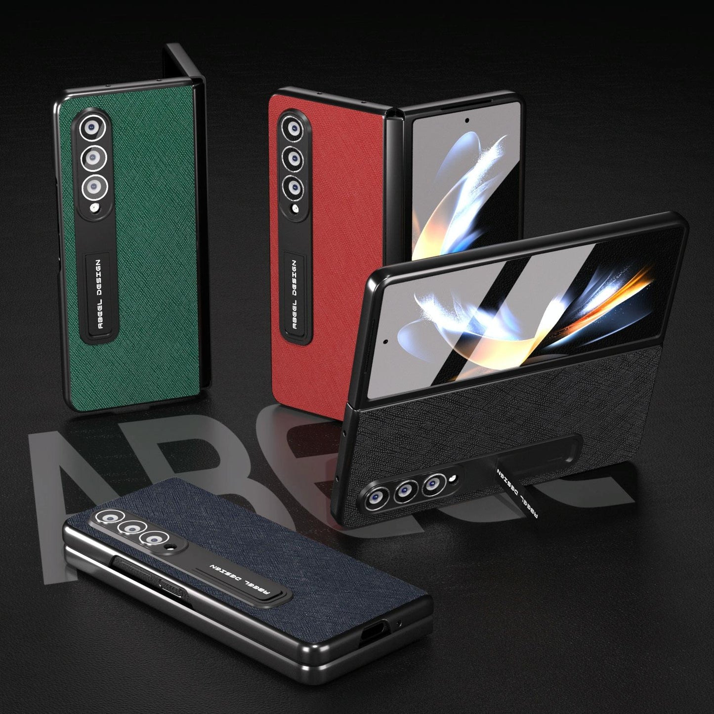 Cross Texture Leather Phone Case with Holder for Samsung Galaxy z Fold 4 5g - Green