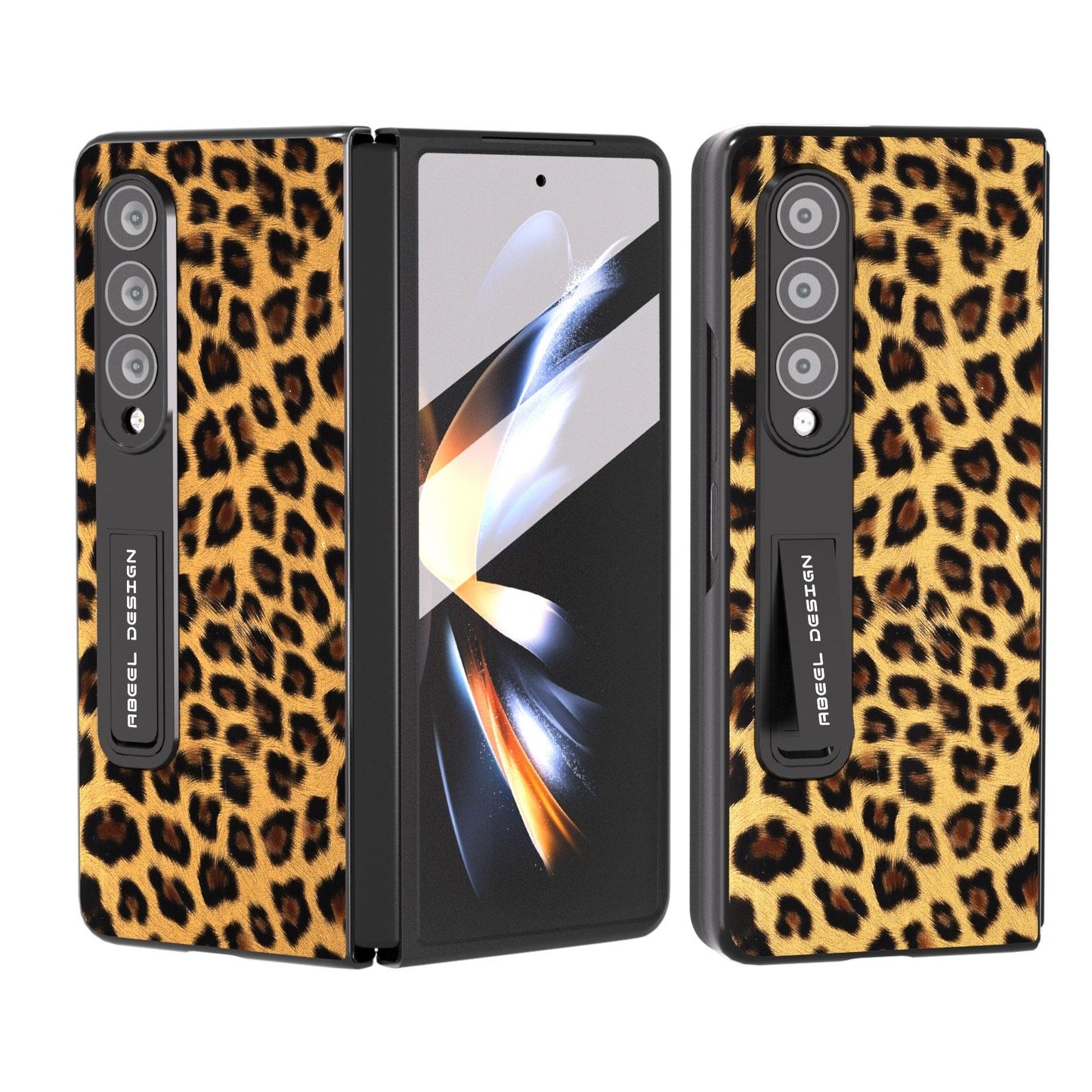 Leopard Print Phone Case with Holder for Samsung Galaxy z Fold 4 / 5g - Red