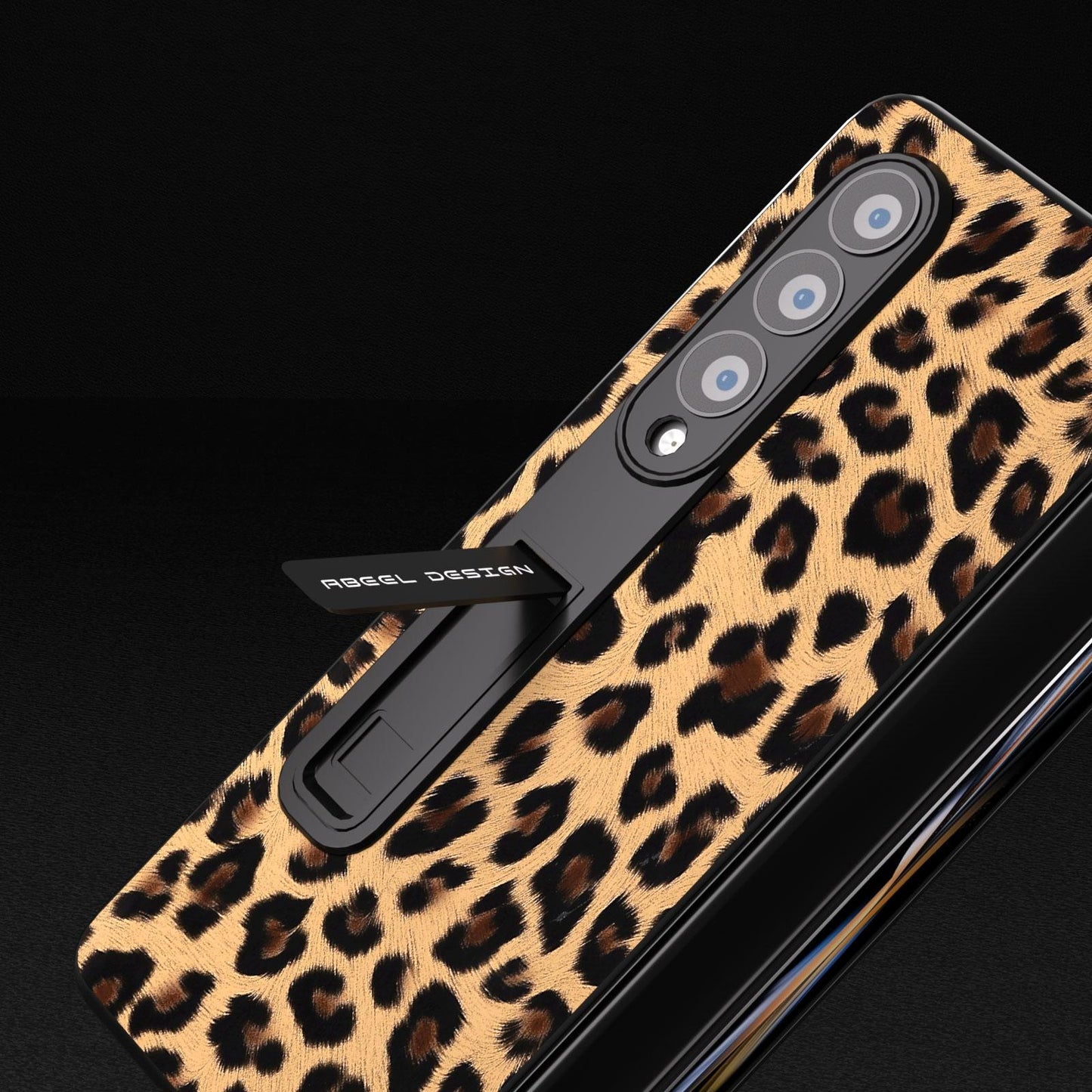 Leopard Print Phone Case with Holder for Samsung Galaxy z Fold 4 / 5g - Red