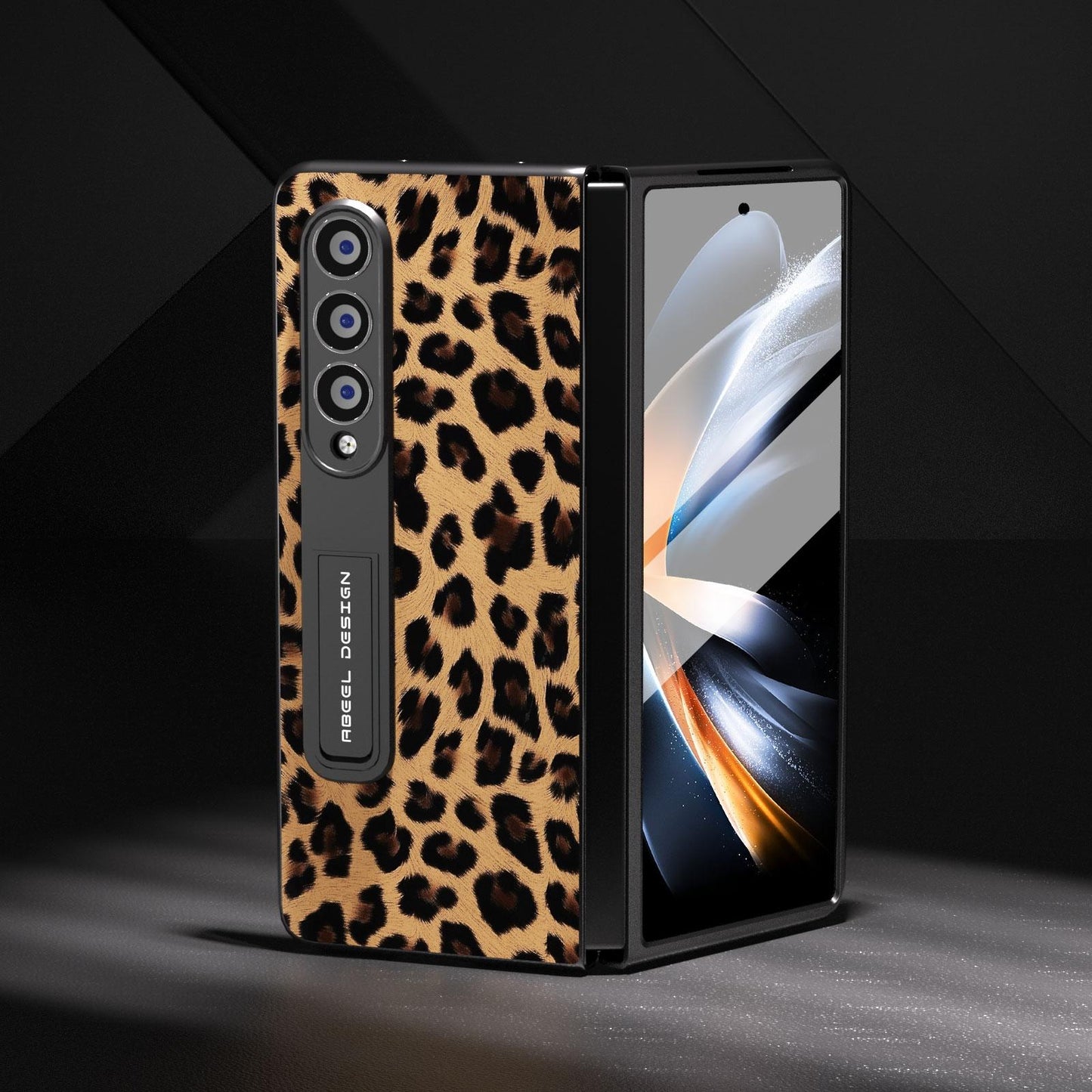 Leopard Print Phone Case with Holder for Samsung Galaxy z Fold 4 / 5g - Red