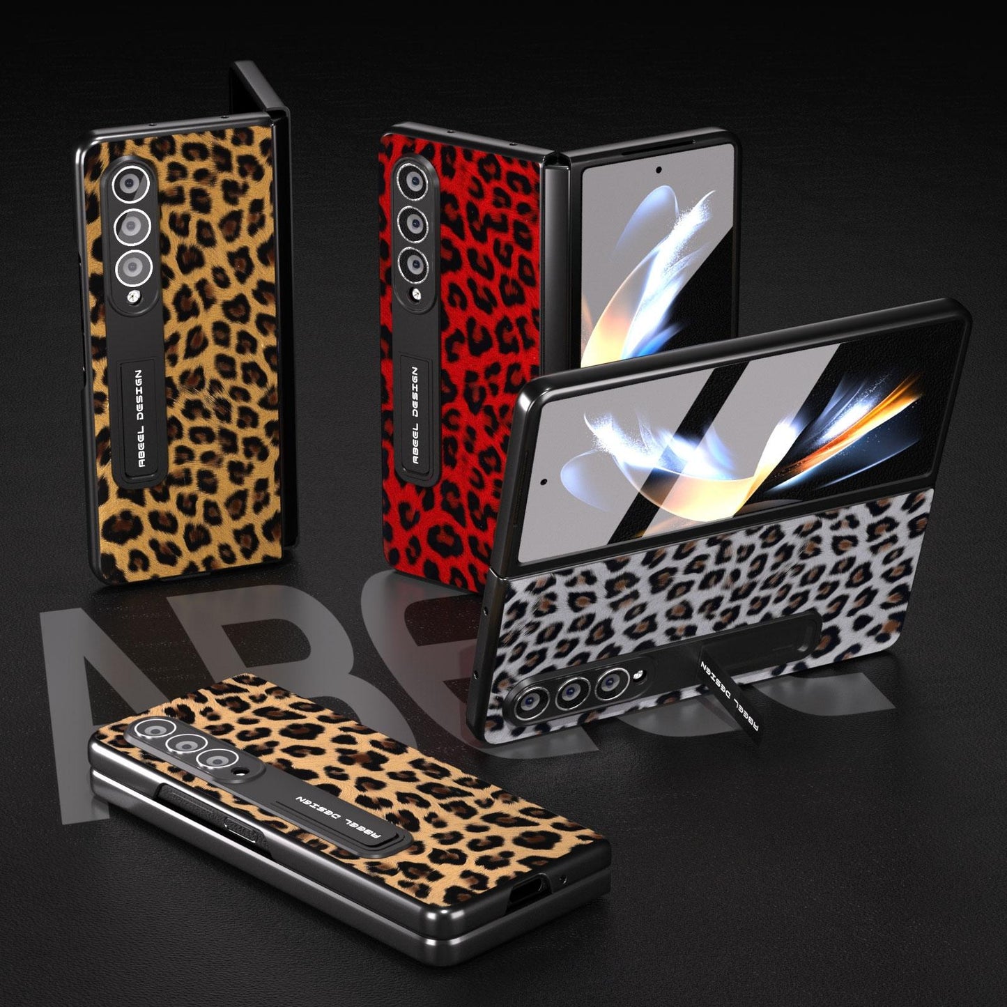 Leopard Print Phone Case with Holder for Samsung Galaxy z Fold 4 / 5g - Red