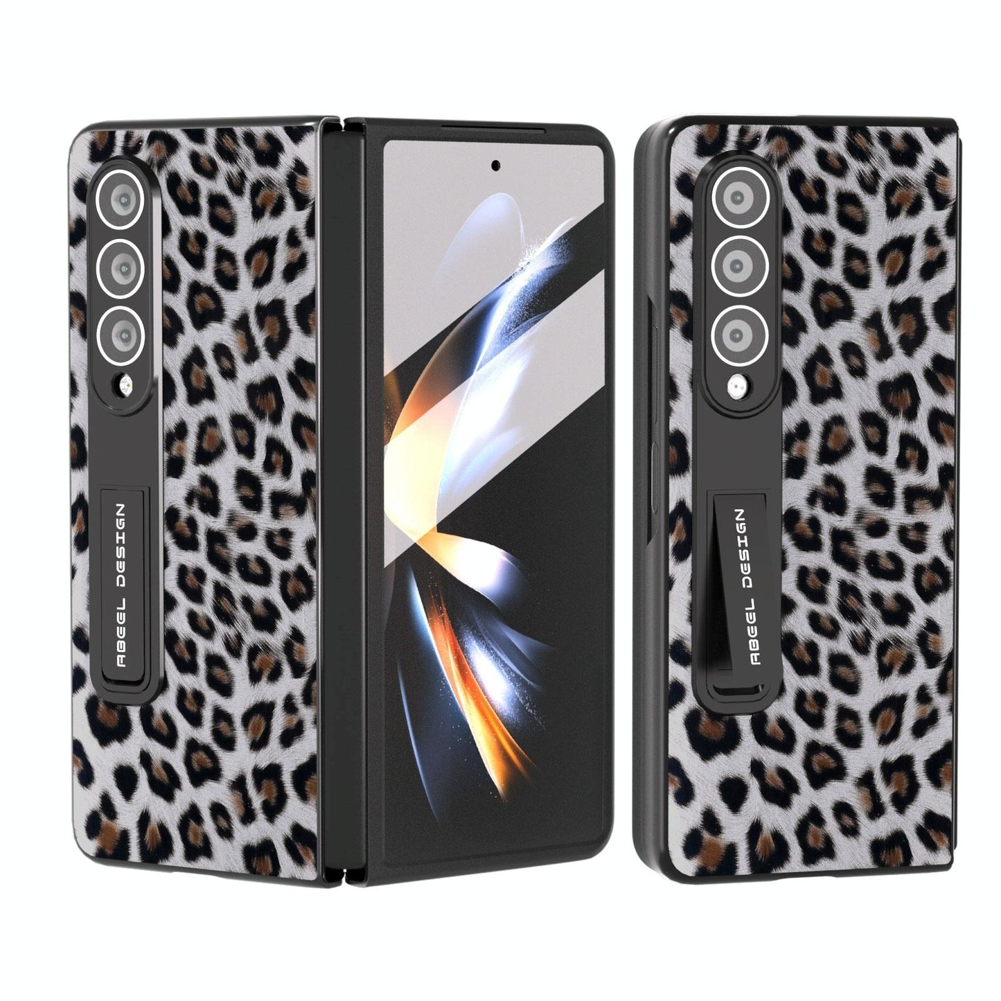 Leopard Print Phone Case with Holder for Samsung Galaxy z Fold 4 / 5g - Red