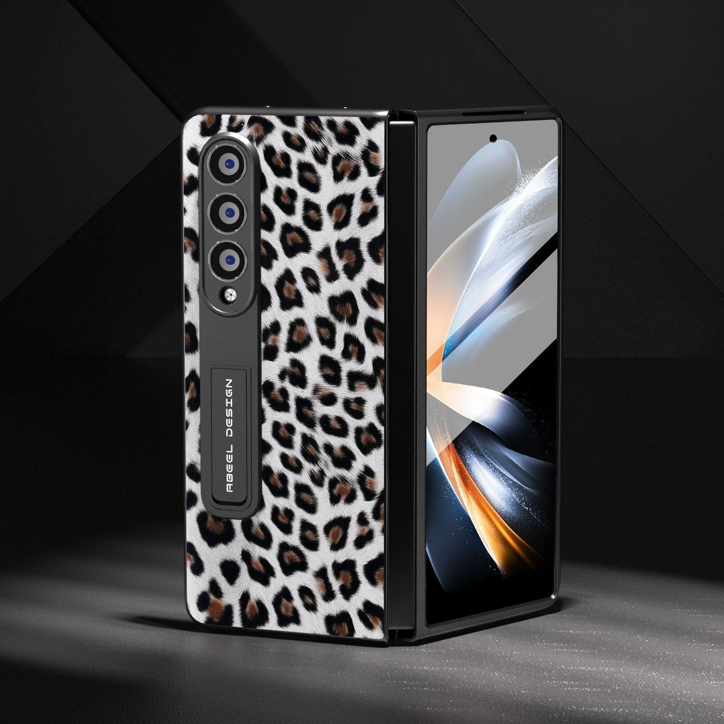 Leopard Print Phone Case with Holder for Samsung Galaxy z Fold 4 / 5g - Red