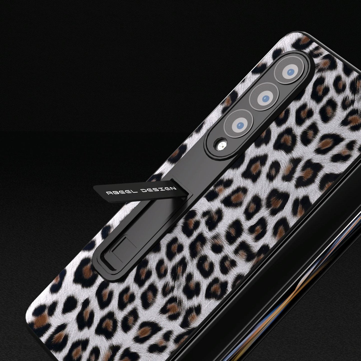 Leopard Print Phone Case with Holder for Samsung Galaxy z Fold 4 / 5g - Red
